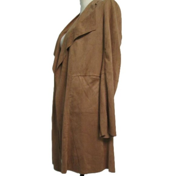 NWT MAX STUDIO Cascading Front Long Faux Suede Brown Jacket-Long Sleeves-Small - Picture 2 of 14